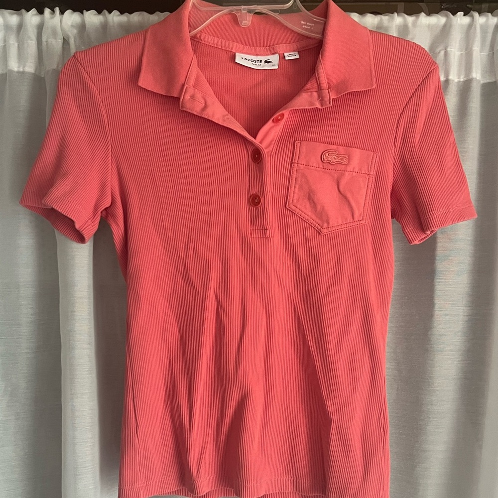 women’s xs/s Lacoste pink ribbed polo